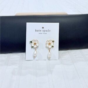 Kate Spade White and Gold Floral Pearl Drop Earrings